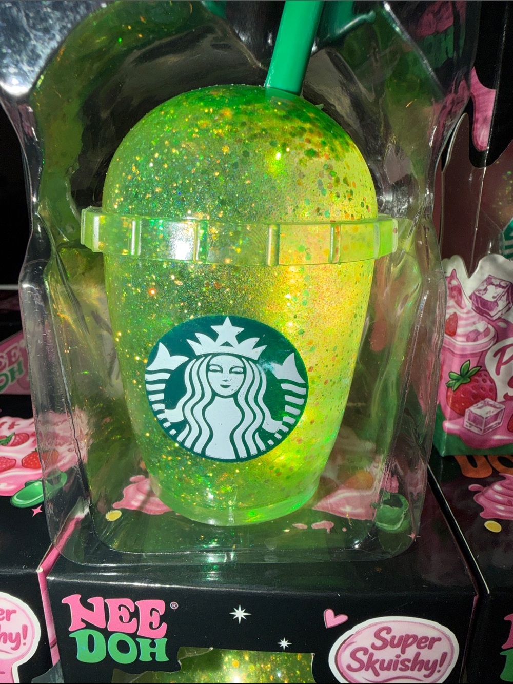 Starbucks lime green Glitter Tumbler with Green Straw